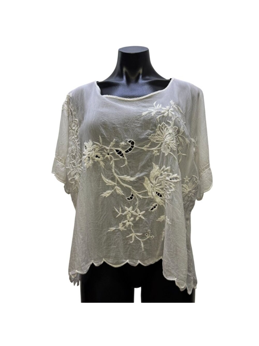 Johnny Was White Embroidered Floral Blouse XS